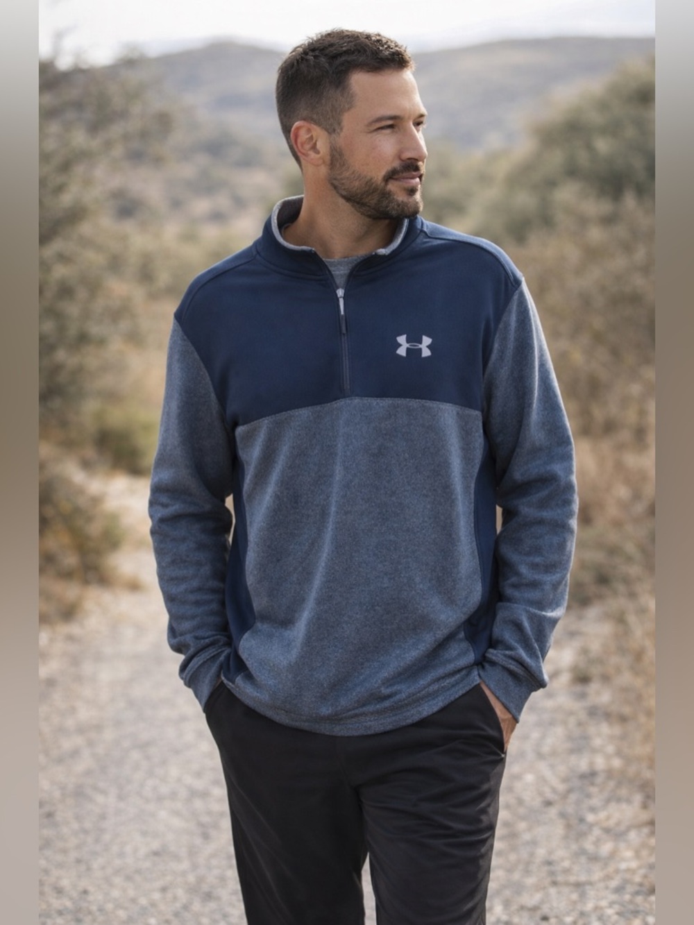 Under Armour Mens XXL Half Zip Pullover Blue Athletic Golf Running Sweatshir